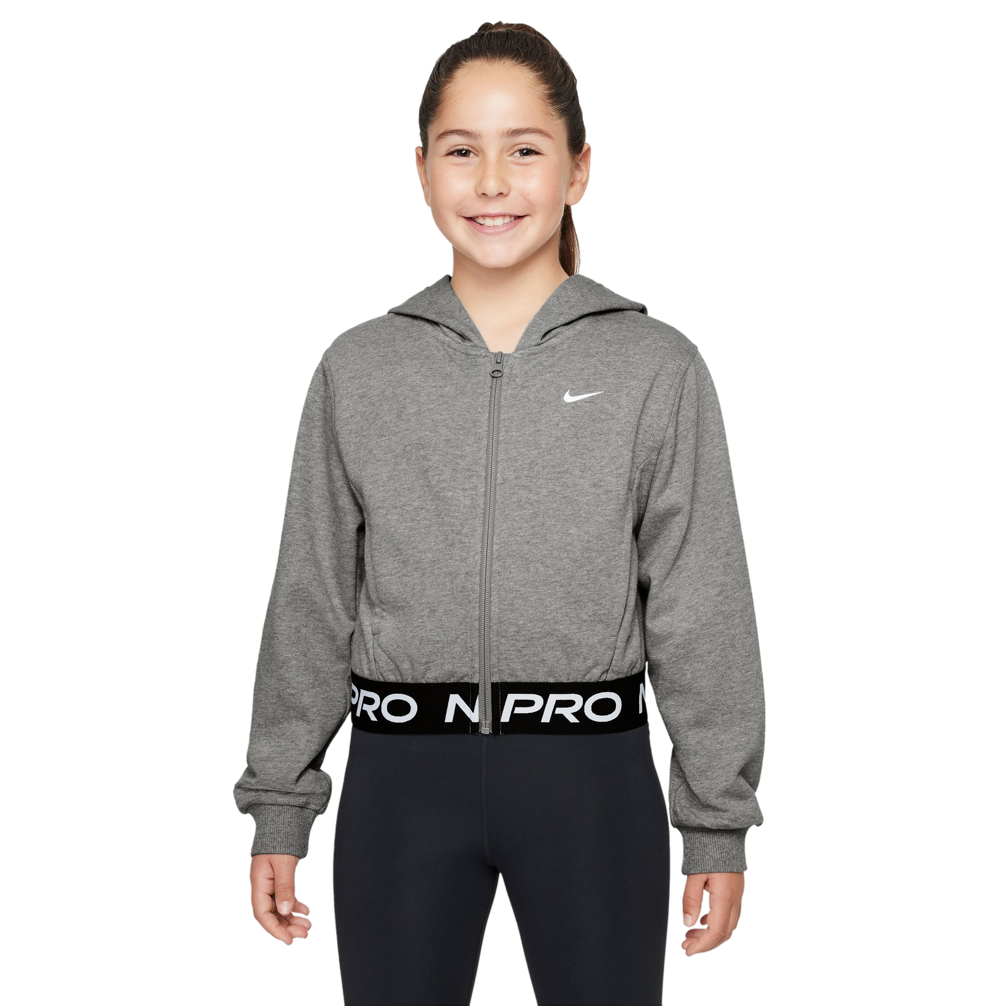 Nike Pro Dri-FIT Fleece Full-Zip Big Girls' Grey Jacket